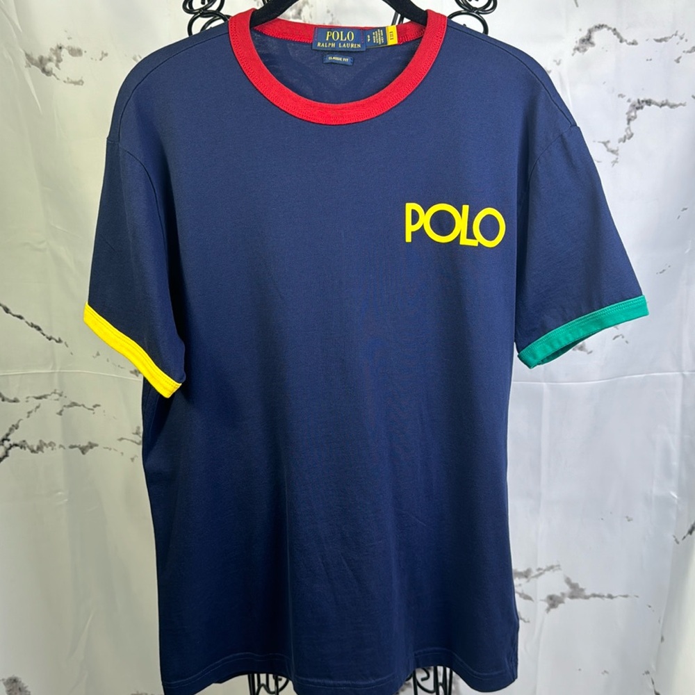 Polo Ralph Lauren Classic Fit Logo Ringer T-Shirt Newport Navy 100% Cotton